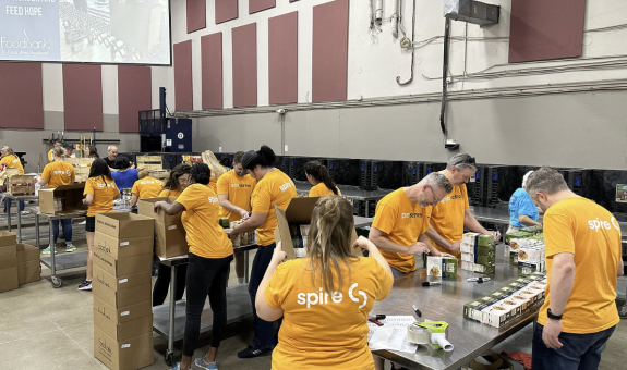 Employees at the food bank